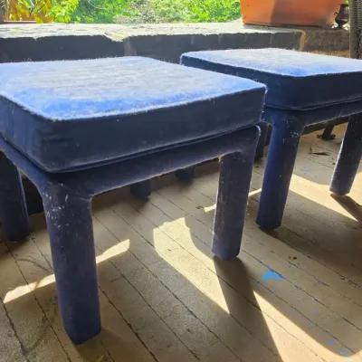 Pair Of Vintage Plush Velvet Parsons Style Stools