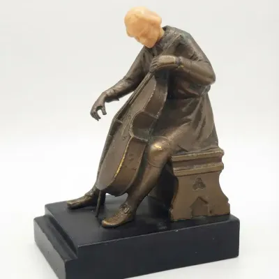 Vintage 1932 J.B. Hirsch Cellist Figurine Bronzed Cast Metal