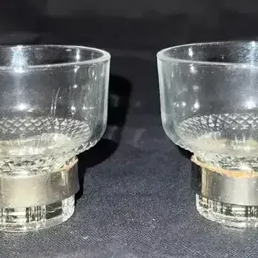 2 Vintage Italian Glass Espresso Cups with Metal Handles