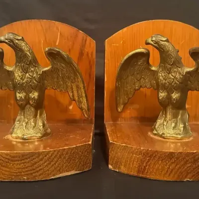 Vintage Wooden Bookend Featuring Bald Eagles 