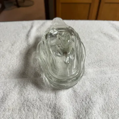Vintage Herter’s 1893 Clear Glass Duck on Nest Open Candy Dish