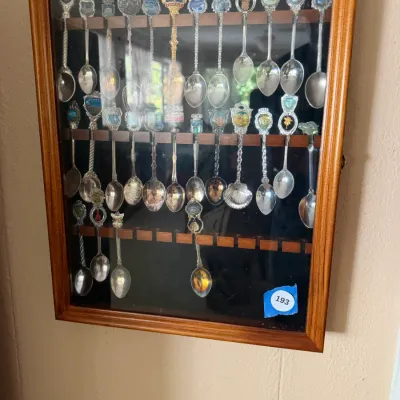 Vintage Travel Souvenir Spoon Collection in Wood Glass Display Case – Europe & Mediterranean Choice #1 DR