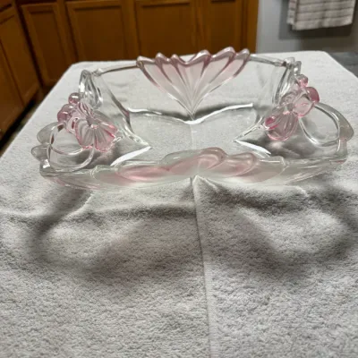 Vintage Mikasa Juliana Pink Tulip Crystal 10" Square Serving Bowl Germany
