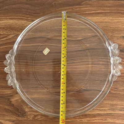 Vintage Walther Glas Cristallin Crystal Round Serving Tray Platter Satin Rose Handles West Germany