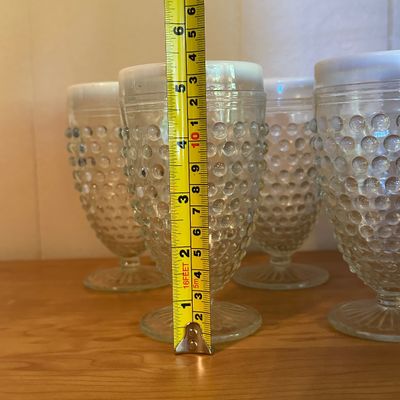 White Opalescent Hobnail Footed Drinking Glasses – Set of 5 (Set A)