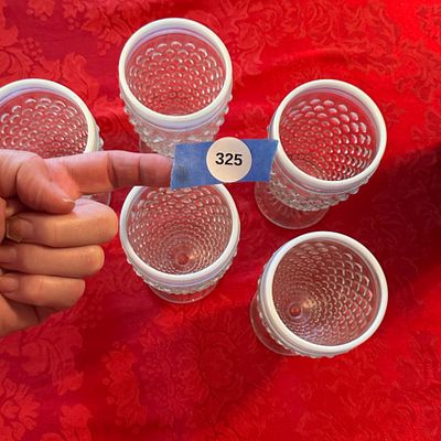 White Opalescent Hobnail Footed Drinking Glasses – Set of 5 (Set B)