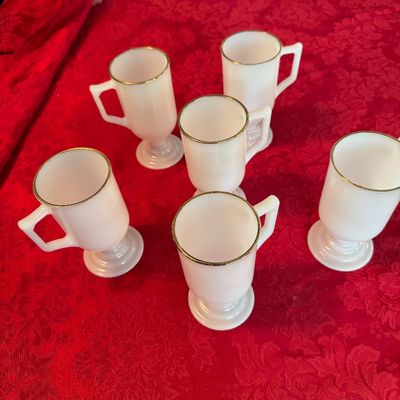 Vintage White Milk Glass Pedestal Coffee or Irish Coffee Mugs- (DR)