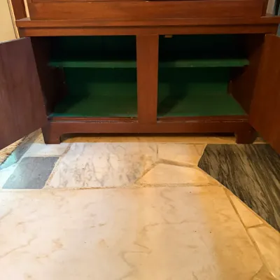 Vintage Lighted Wood Gun Cabinet w/ Locking Glass Doors, Key & Lower Storage