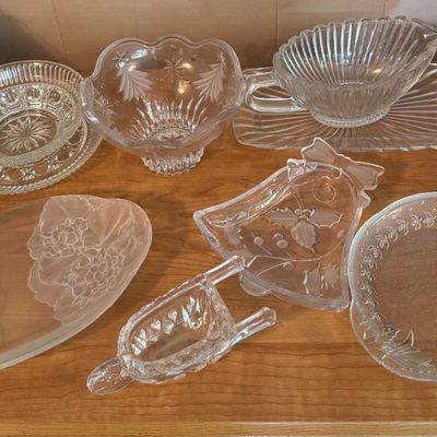 Vintage Clear Glass & Crystal Serving Pieces (7-Piece Lot)