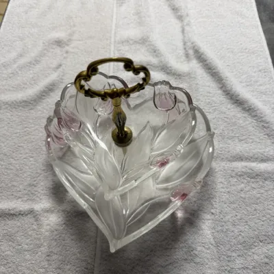Vintage Mikasa Juliana Pink Tulip Heart Crystal 2-Tier Serving Tray