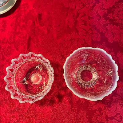 Vintage Clear Glass Footed Dishes With Opalescent Rims (DR)