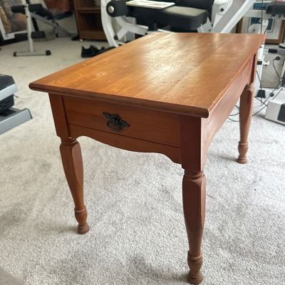 Vintage Solid Wood Coffee Table Accent Bench Rectangular Side Table Turned Legs