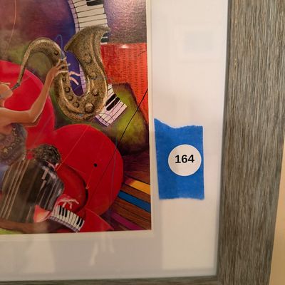 Framed Contemporary Music-Themed Collage Print – Piano, Saxophone & Dancers