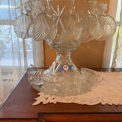 Vintage Anchor Hocking Punch bowl set in Star of David pattern-DR