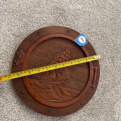 Vintage Hand-Carved Wooden Nautical Porthole Wall Plaque (TVR)