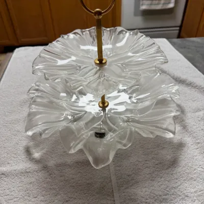 Vintage Mikasa Tulips Satin Crystal 2-Tier Serving Tray – Germany – Gold-Tone Handle