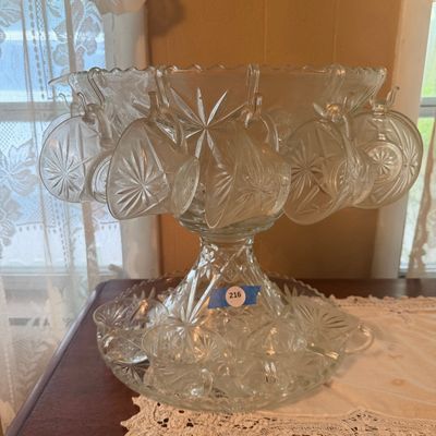 Vintage Anchor Hocking Punch bowl set in Star of David pattern-DR