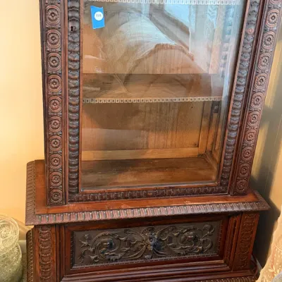 Antique Renaissance Revival Carved Wood Glass Display Cabinet / Bookcase DR
