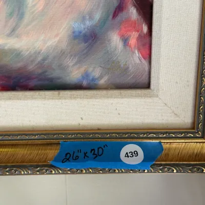 Signed “Alet” Framed Romantic Woman Reading Floral Portrait Artwork – 26" x 30"
