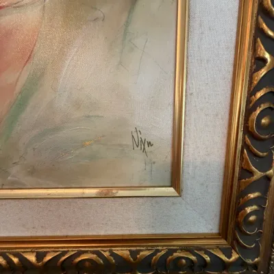 Signed Nix Limited Edition Woman in Red Figural Art – Ornate Gold Frame DR