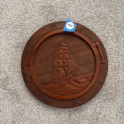 Vintage Hand-Carved Wooden Nautical Porthole Wall Plaque (TVR)