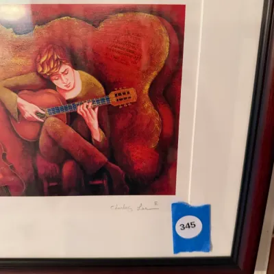 Charles Lee Signed Musical Duo Seriolithograph – Violin & Guitar – Framed