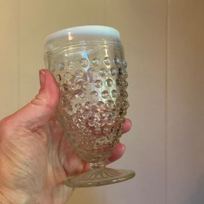 White Opalescent Hobnail Footed Drinking Glasses – Set of 5 (Set B)