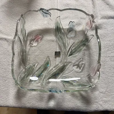 Vintage Mikasa Tivoli Germany Crystal Square Divided Serving Dish – 3D Tulips