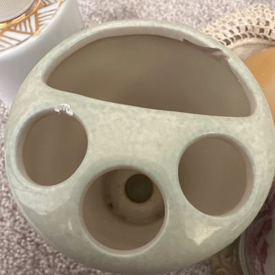 Vintage Bathroom Vanity Set Rappahannock Iron Works Ceramic Floral Cups and Soap Dishes