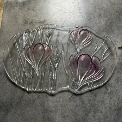 Vintage 1980s Mikasa Spring Crocus 3-D Crystal Floral Oval Platter 17"