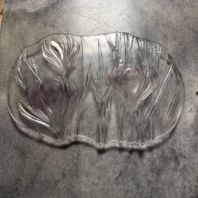 Vintage 1980s Mikasa Spring Crocus 3-D Crystal Floral Oval Platter 17"