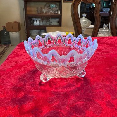 Vintage Clear Glass Footed Dishes With Opalescent Rims (DR)