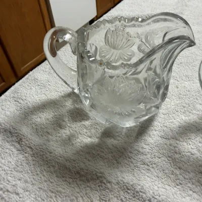 Antique EAPG-Style Pressed Glass Floral Creamer & Double Handle Sugar Bowl Set