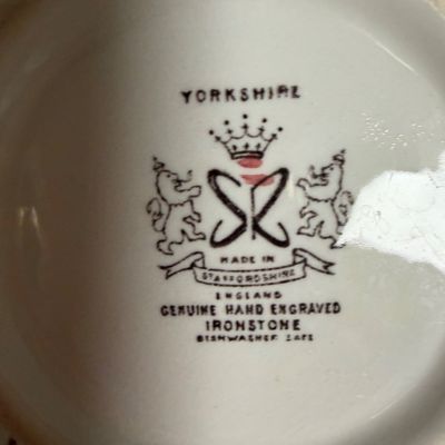 Yorkshire Ironstone Platter and covered sugar with seven wine glasses-K