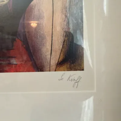 Linda Le Kinff Signed Figural Serigraph – Two Women with Mandolin – Framed DR