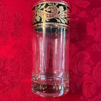Set of 6 MCM Culver Bavaria Gold Encrusted Black Tumbler High Ball 12oz Glasses (DR)