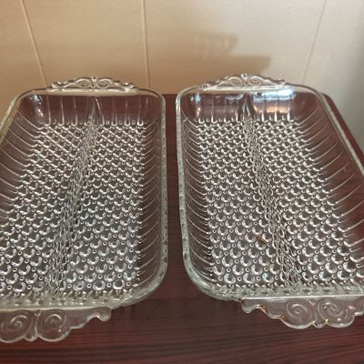 Clear Hobnail Glass Divided Serving Dishes – Pair