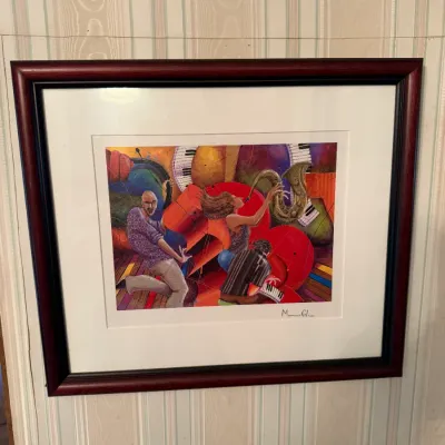 Isaac Maimon Signed Jazz Musicians Serigraph – Saxophone Piano – Framed