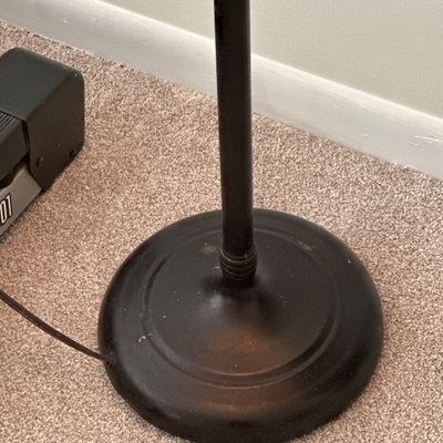 Vintage Beaded Torchiere Floor Lamp Frosted Glass Scalloped Shade Dark Bronze Finish
