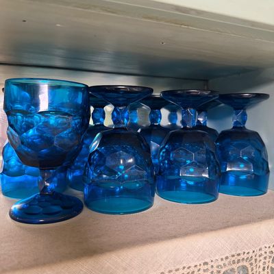 Ten Vintage Viking Blue Glass Goblets-K