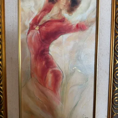 Signed & Numbered Limited Edition Woman in Red Figural Art Print 66/1250 – Ornate Framed DR