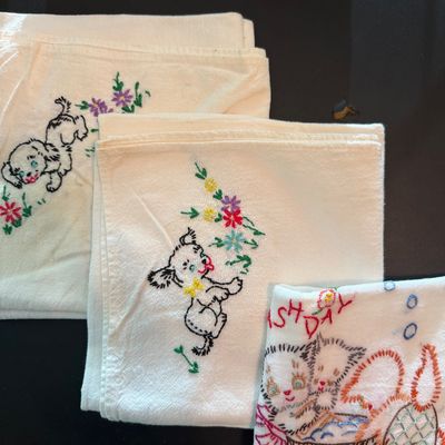 Vintage linens and Silver Plate Platter-DR