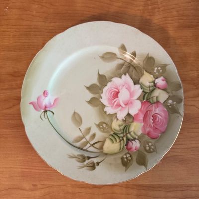 Beautiful Vintage Lefton China "Heritage Green" Hand-Painted Floral Plate- (DR)