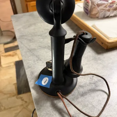 Antique 1920s Black Candlestick Rotary Dial Telephone w/ Receiver – Untested