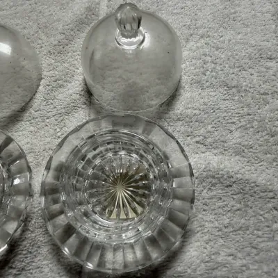 Pair Vintage Mikasa Salina Crystal Individual Covered Butter Dishes w/ Dome Lids