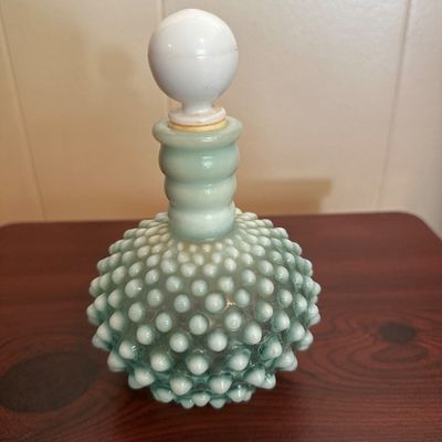 White Opalescent Hobnail Glass Perfume Bottle with Stopper
