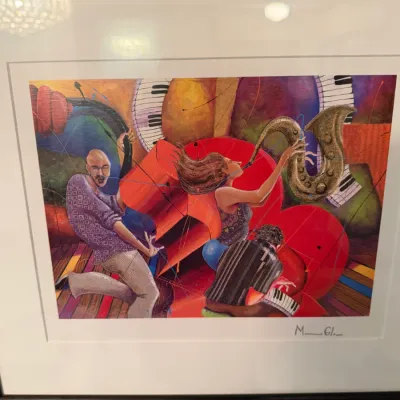 Isaac Maimon Signed Jazz Musicians Serigraph – Saxophone Piano – Framed