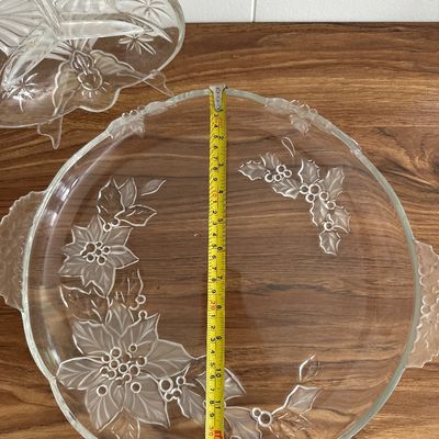Vintage Frosted Pressed Glass Christmas Platter and Relish Dish Set Holiday Serveware