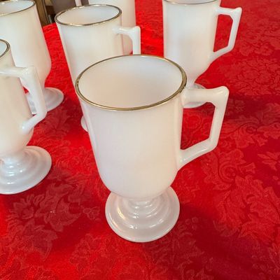 Vintage White Milk Glass Pedestal Coffee or Irish Coffee Mugs- (DR)