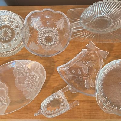 Vintage Clear Glass & Crystal Serving Pieces (7-Piece Lot)